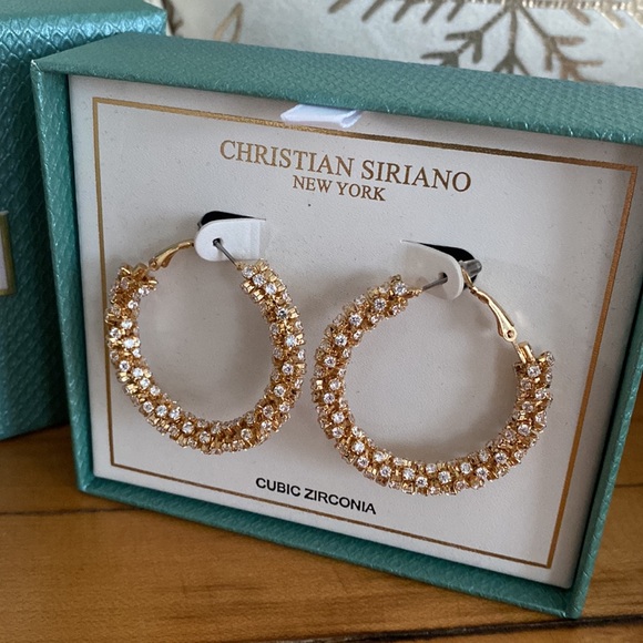 Christian Siriano Pavé-Style Hoop Earrings, Gold & Cubic Zirconia - Picture 3 of 14
